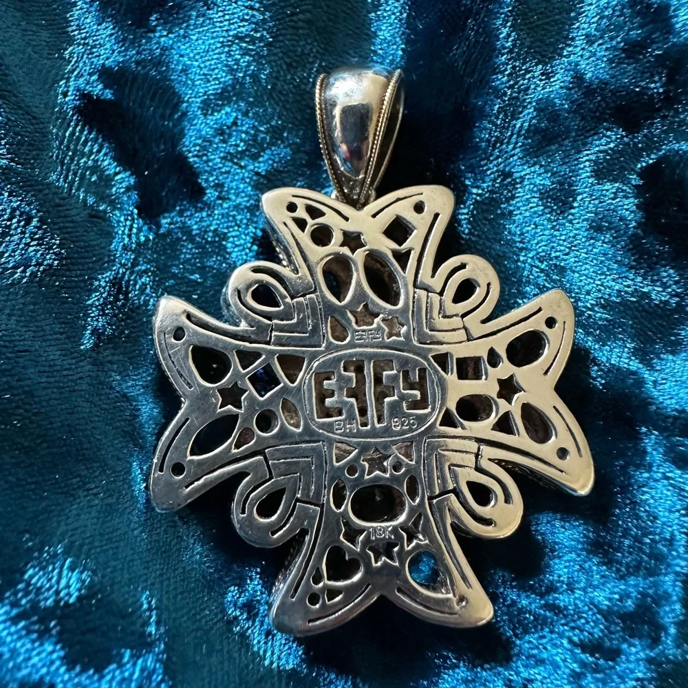 EFFY Sterling Silver and 18k Yellow Gold Multi Gemstone & Diamond Cross Pendant - Picture 5 of 12